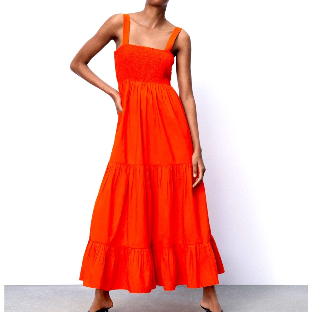 Zara Poplin Red Ruffle Sleeveless Midi Dress Size Small